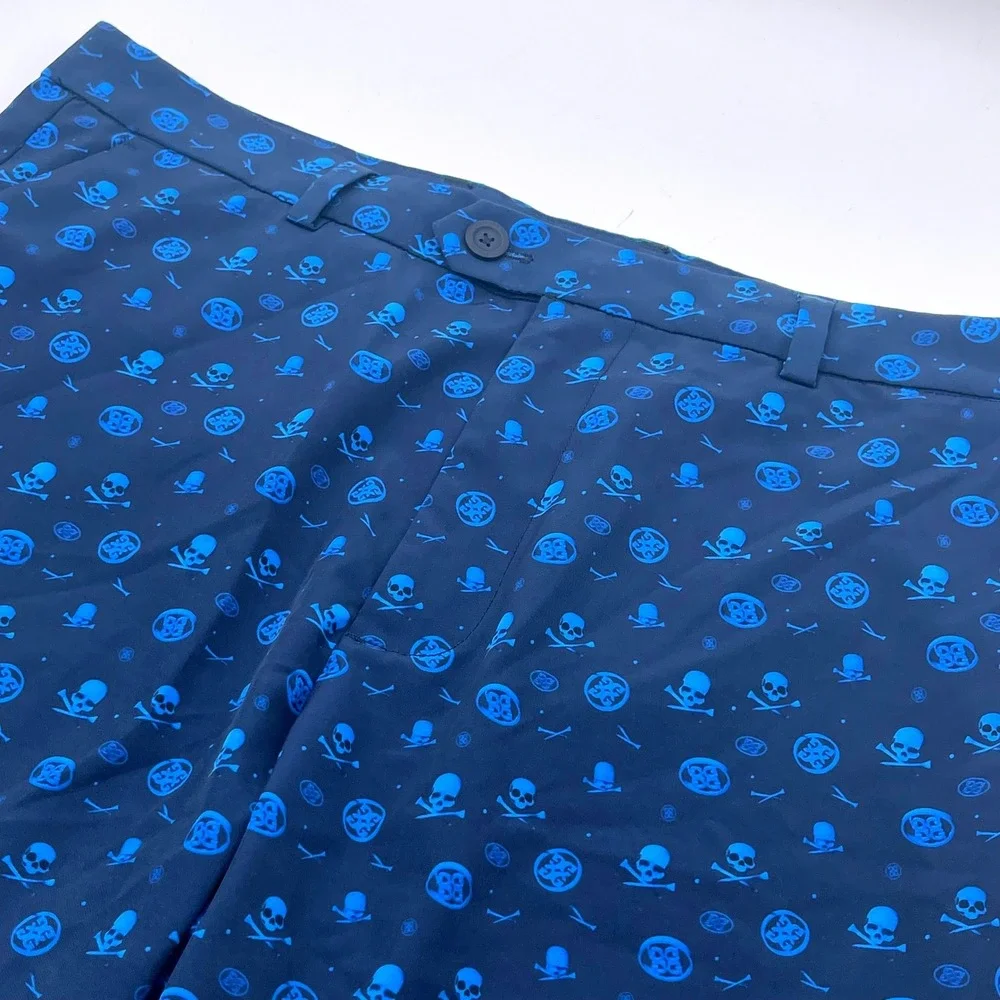 G/FORE Mens Navy Blue Skull Crossbones Circle Gs Golf Shorts Size 35 Stretch